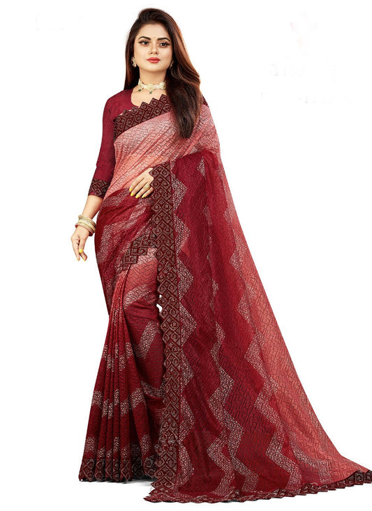 Trendy Saree Net Maroon Lace Saree