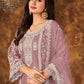 Palazzo Salwar Suit Net Mauve Embroidered Salwar Kameez