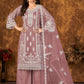 Palazzo Salwar Suit Net Mauve Embroidered Salwar Kameez