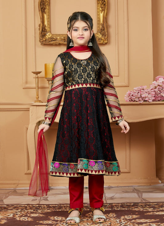 Pant Style Suit Net Black Embroidered Kids