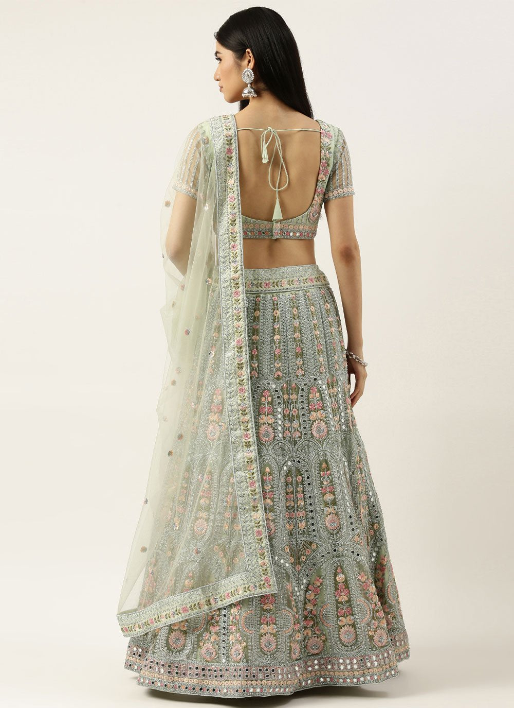 A Line Lehenga Net Aqua Blue Embroidered Lehenga Choli