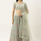 A Line Lehenga Net Aqua Blue Embroidered Lehenga Choli