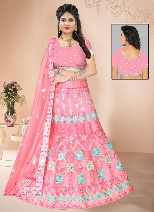 Lehenga Choli Net Pink Mirror Lehenga Choli