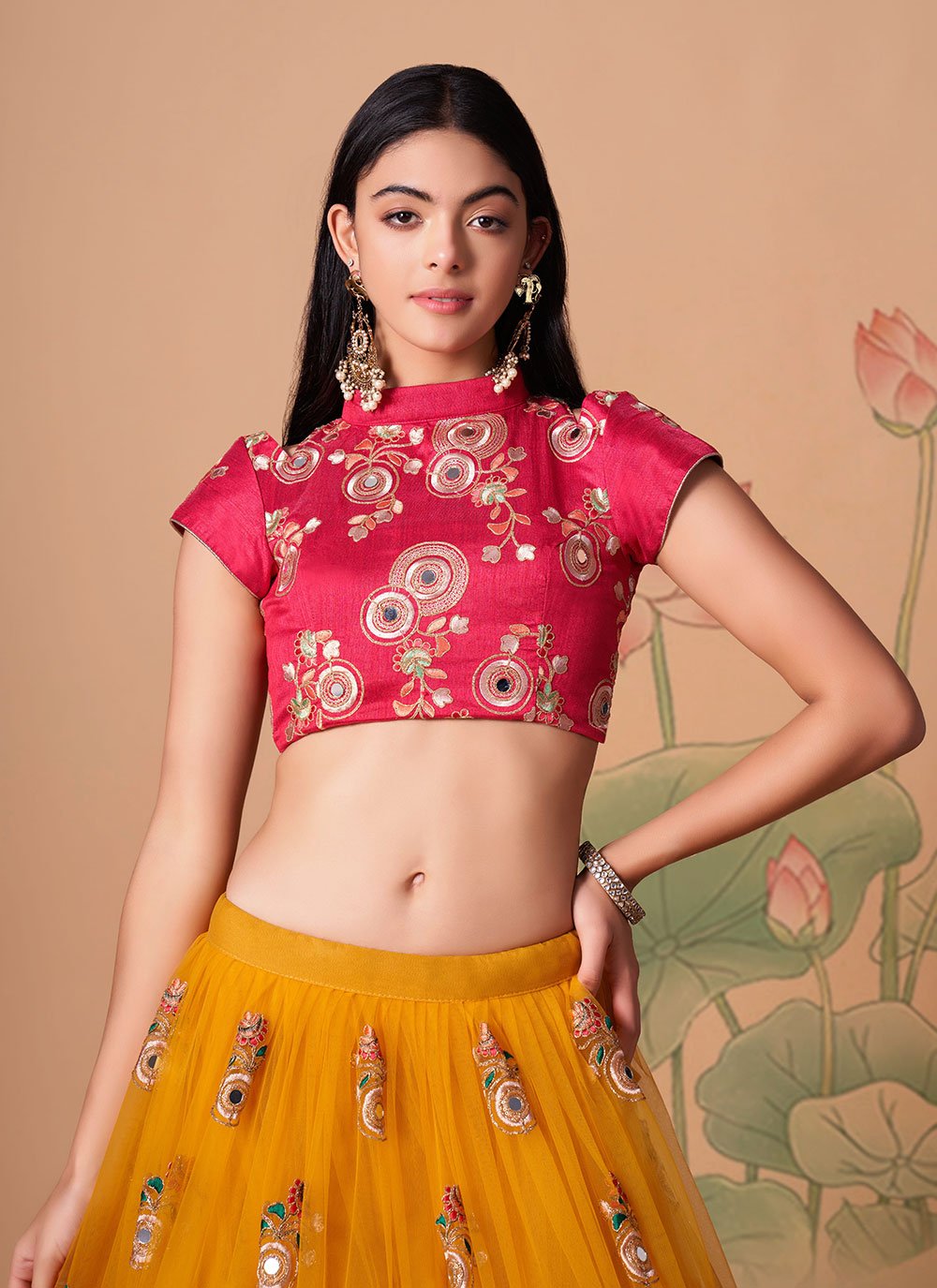 Lehenga Choli Net Mustard Dori Work Lehenga Choli