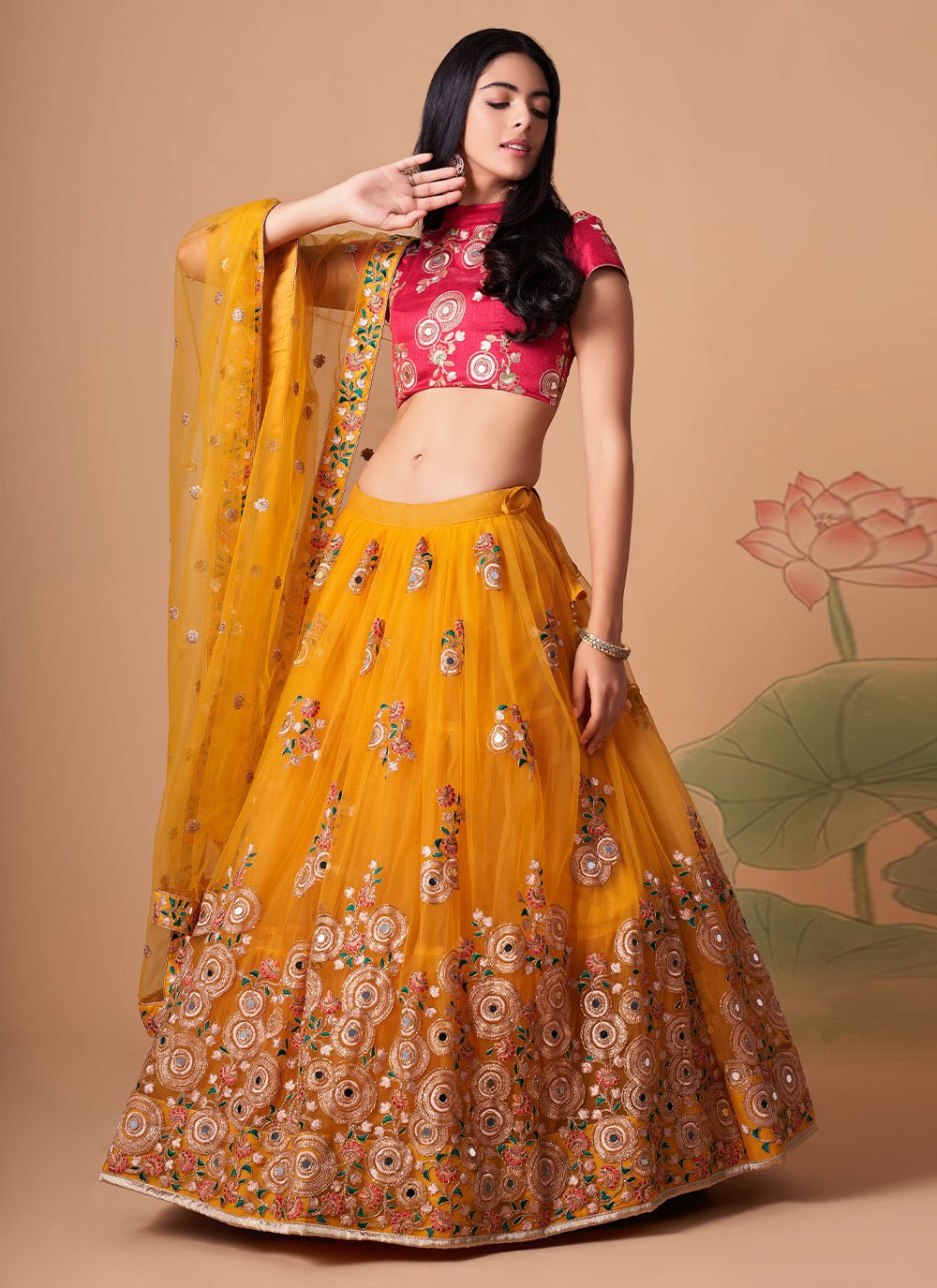 Lehenga Choli Net Mustard Dori Work Lehenga Choli