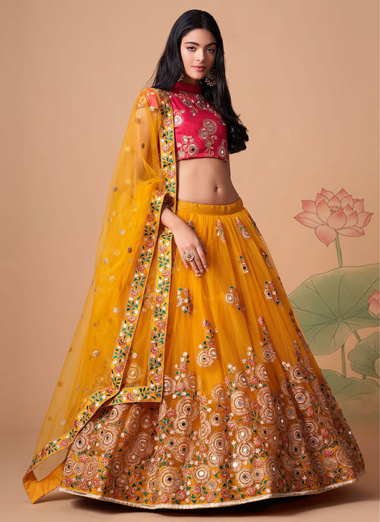 Lehenga Choli Net Mustard Dori Work Lehenga Choli