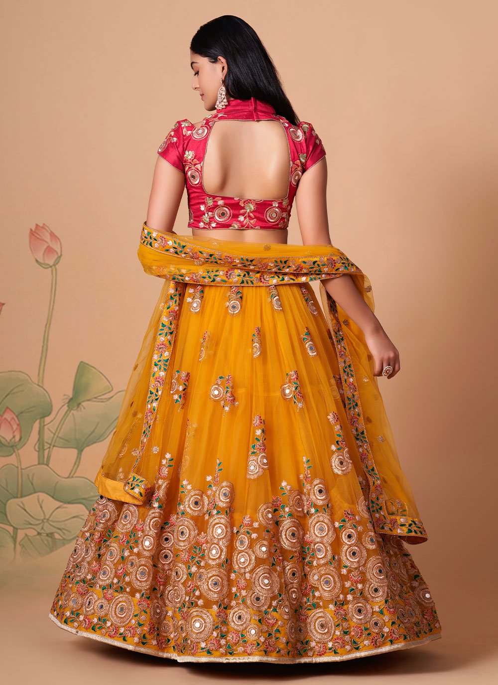 Lehenga Choli Net Mustard Dori Work Lehenga Choli