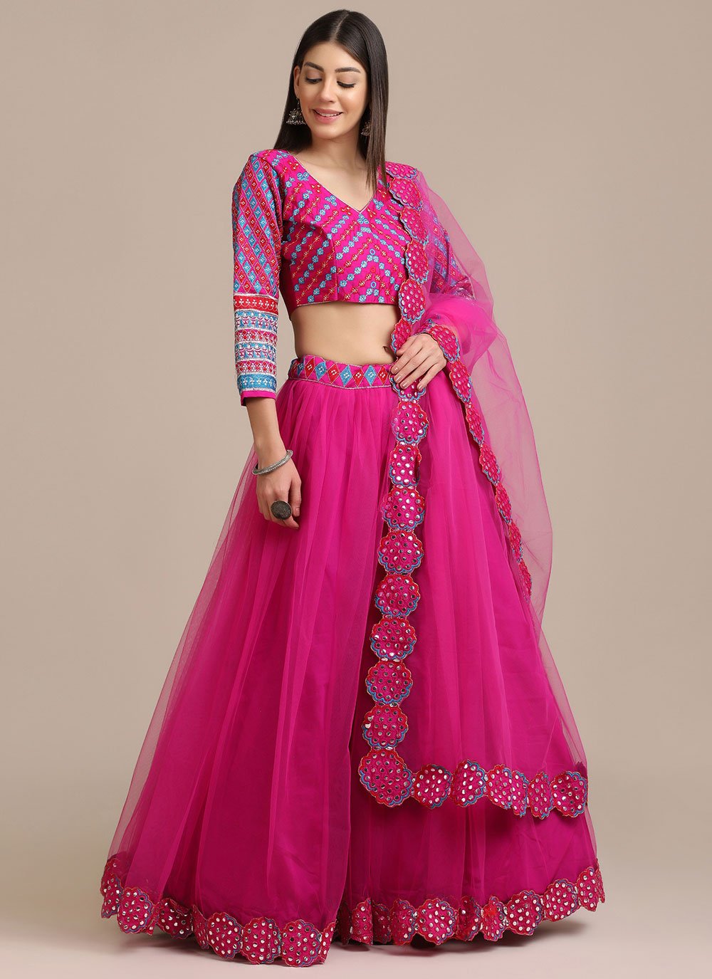 Lehenga Choli Net Pink Embroidered Lehenga Choli