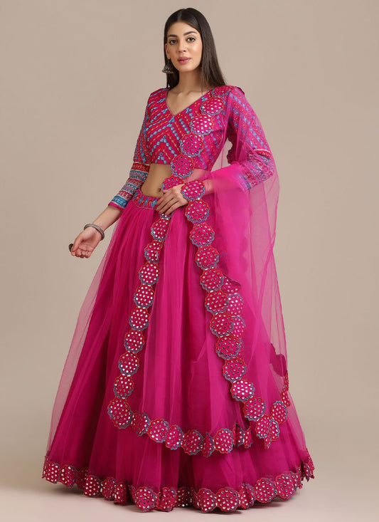 Lehenga Choli Net Pink Embroidered Lehenga Choli