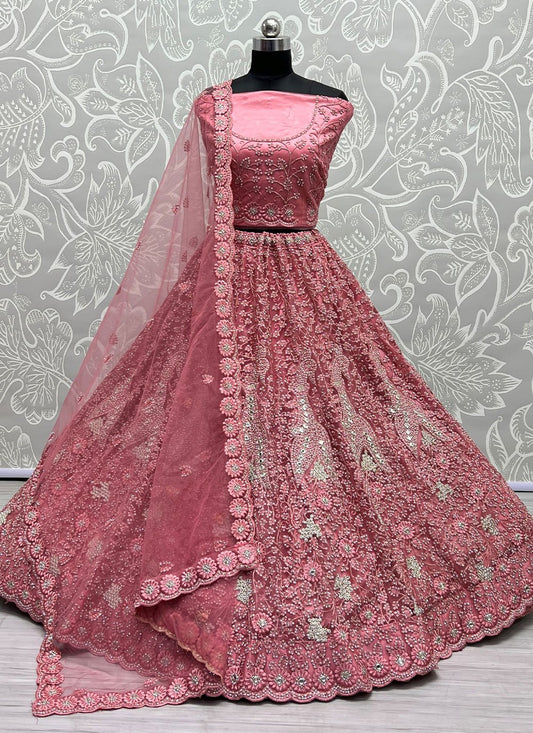 Lehenga Choli Net Pink Diamond Lehenga Choli