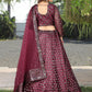 Lehenga Choli Net Wine Embroidered Lehenga Choli