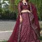 Lehenga Choli Net Wine Embroidered Lehenga Choli