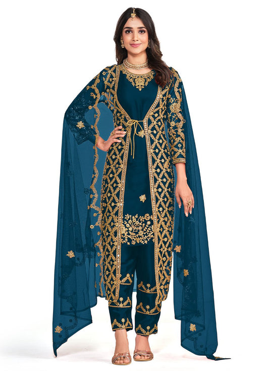 Pakistani Salwar Suit Net Morpeach Cord Work Salwar Kameez