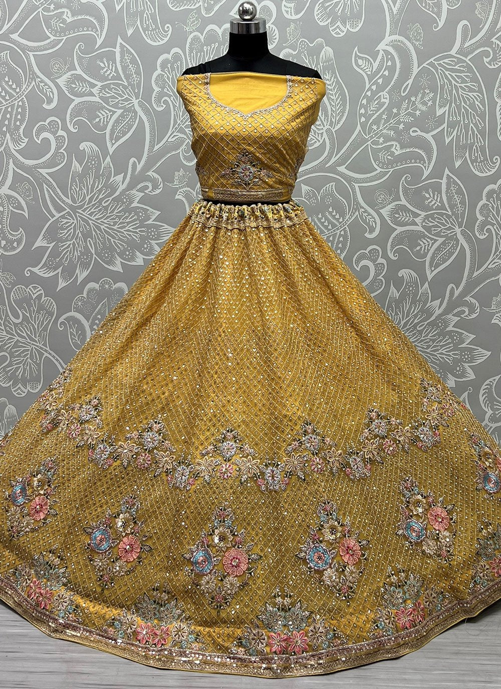 Lehenga Choli Net Mustard Dori Work Lehenga Choli