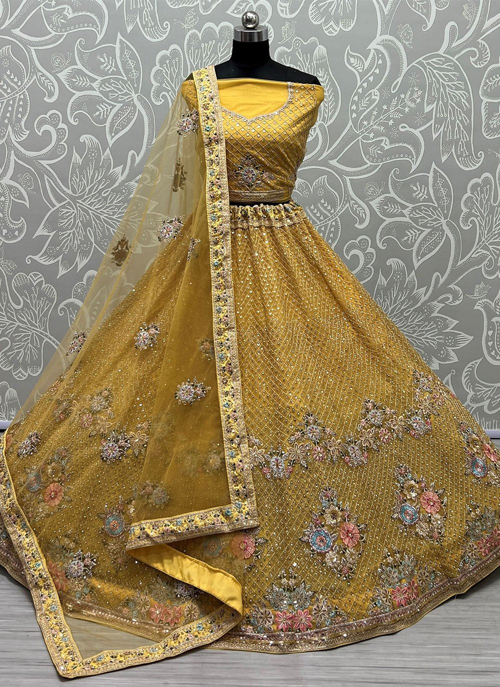 Lehenga Choli Net Mustard Dori Work Lehenga Choli