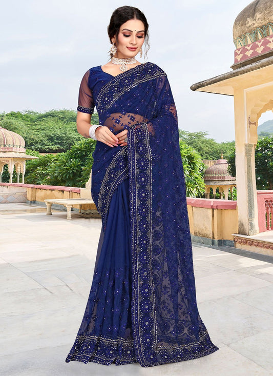 Classic Net Blue Diamond Saree