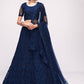 A Line Lehenga Net Blue Cord Work Lehenga Choli