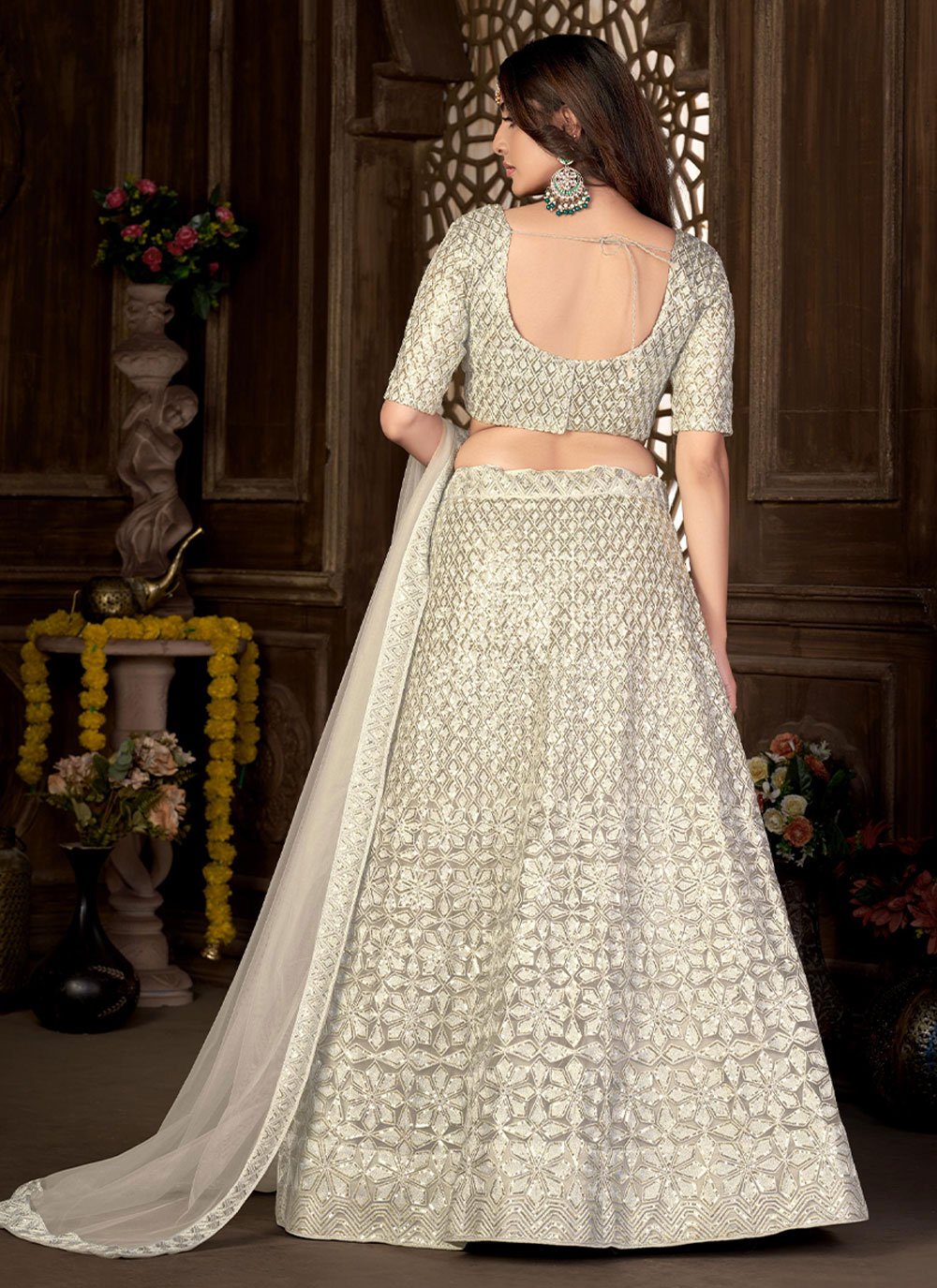 Lehenga Choli Net Off White Embroidered Lehenga Choli