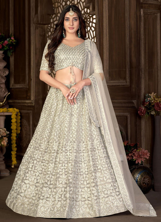 Lehenga Choli Net Off White Embroidered Lehenga Choli