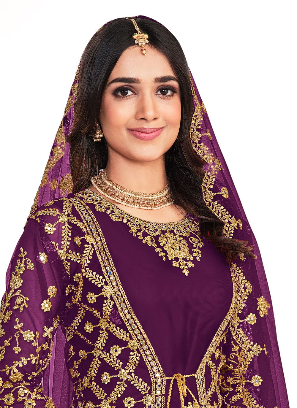 Pant Style Suit Net Purple Cord Work Salwar Kameez