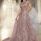 Anarkali Suit Net Mauve Embroidered Salwar Kameez