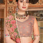 Designer Net Peach Embroidered Saree