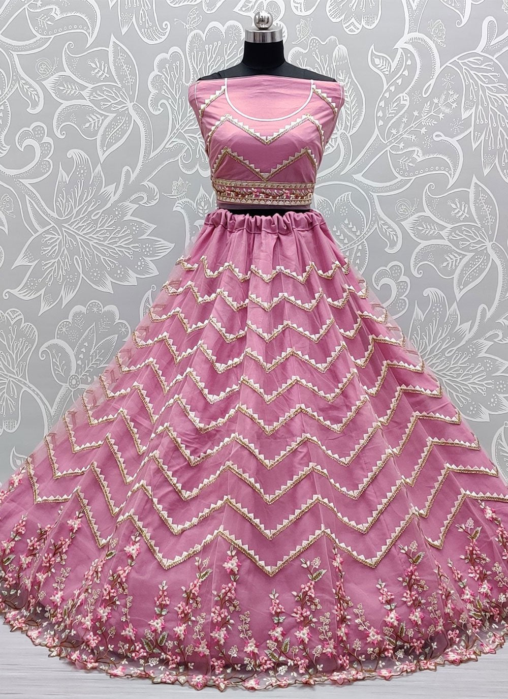 A Line Lehenga Net Pink Diamond Lehenga Choli