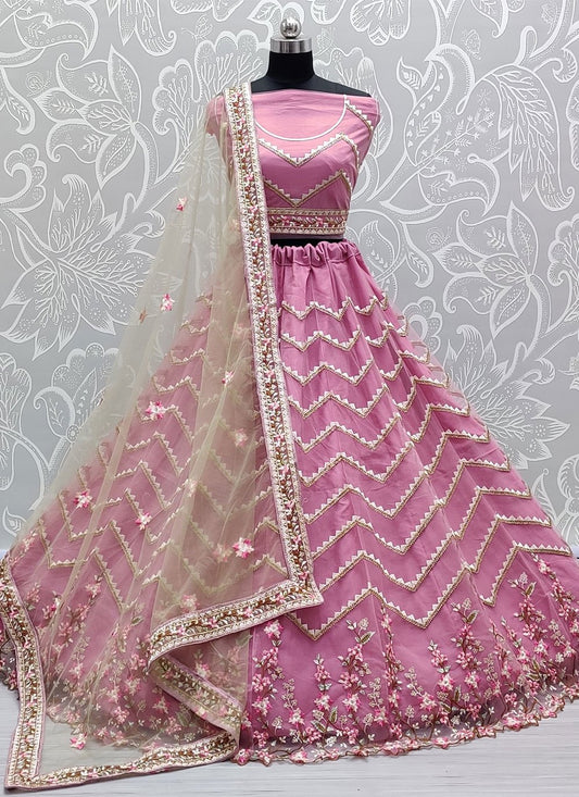 A Line Lehenga Net Pink Diamond Lehenga Choli