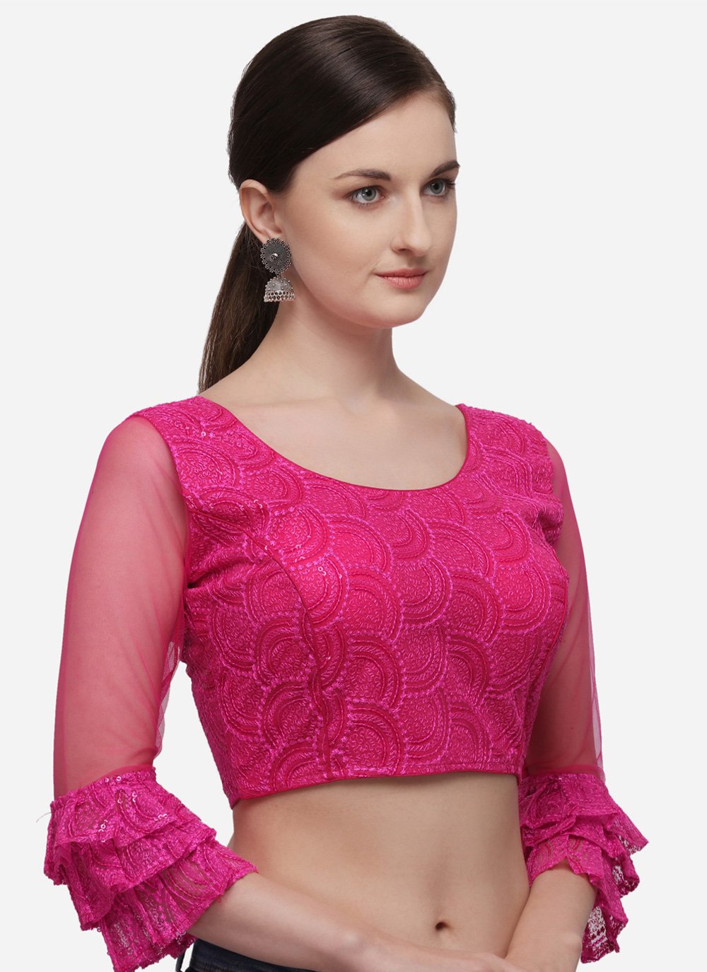 Designer Blouse Net Pink Embroidered Blouse