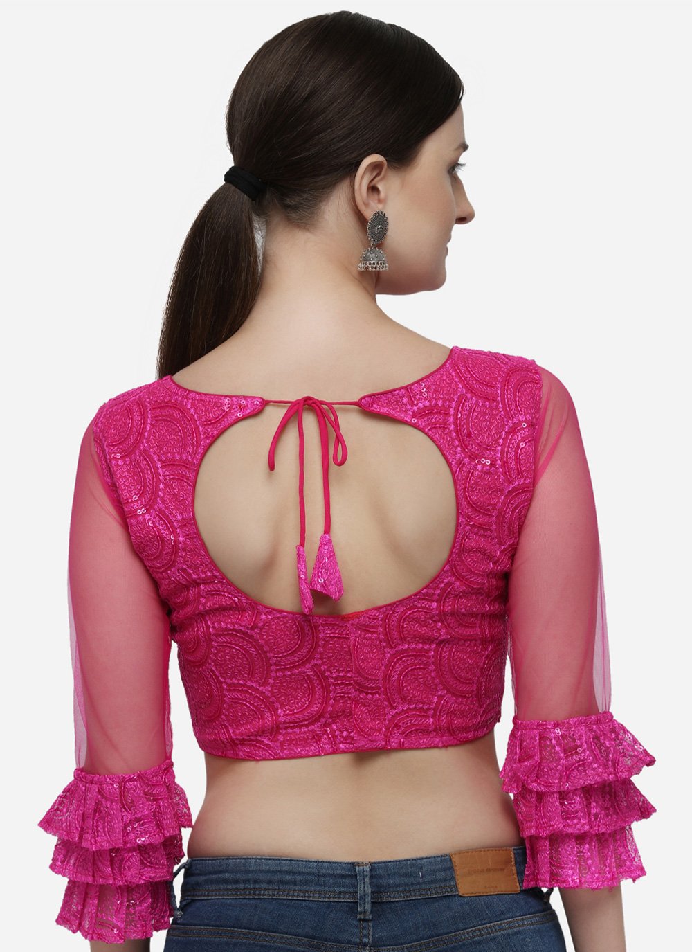 Designer Blouse Net Pink Embroidered Blouse