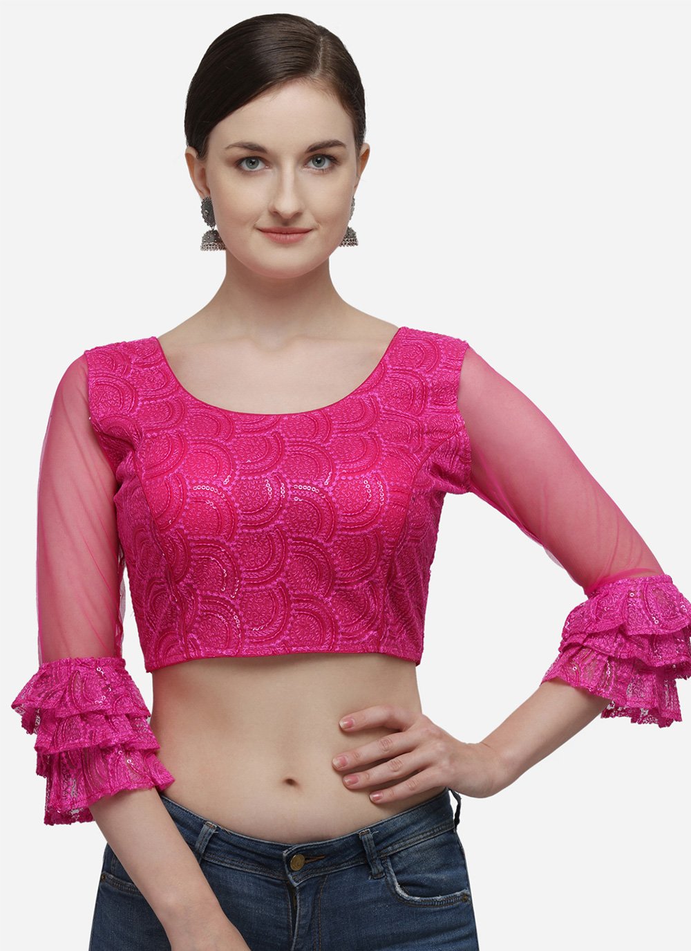 Designer Blouse Net Pink Embroidered Blouse