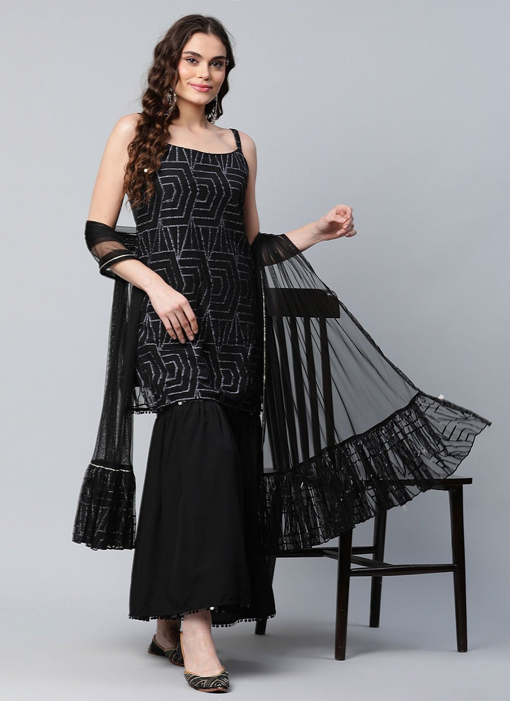 Salwar Suit Net Black Print Salwar Kameez