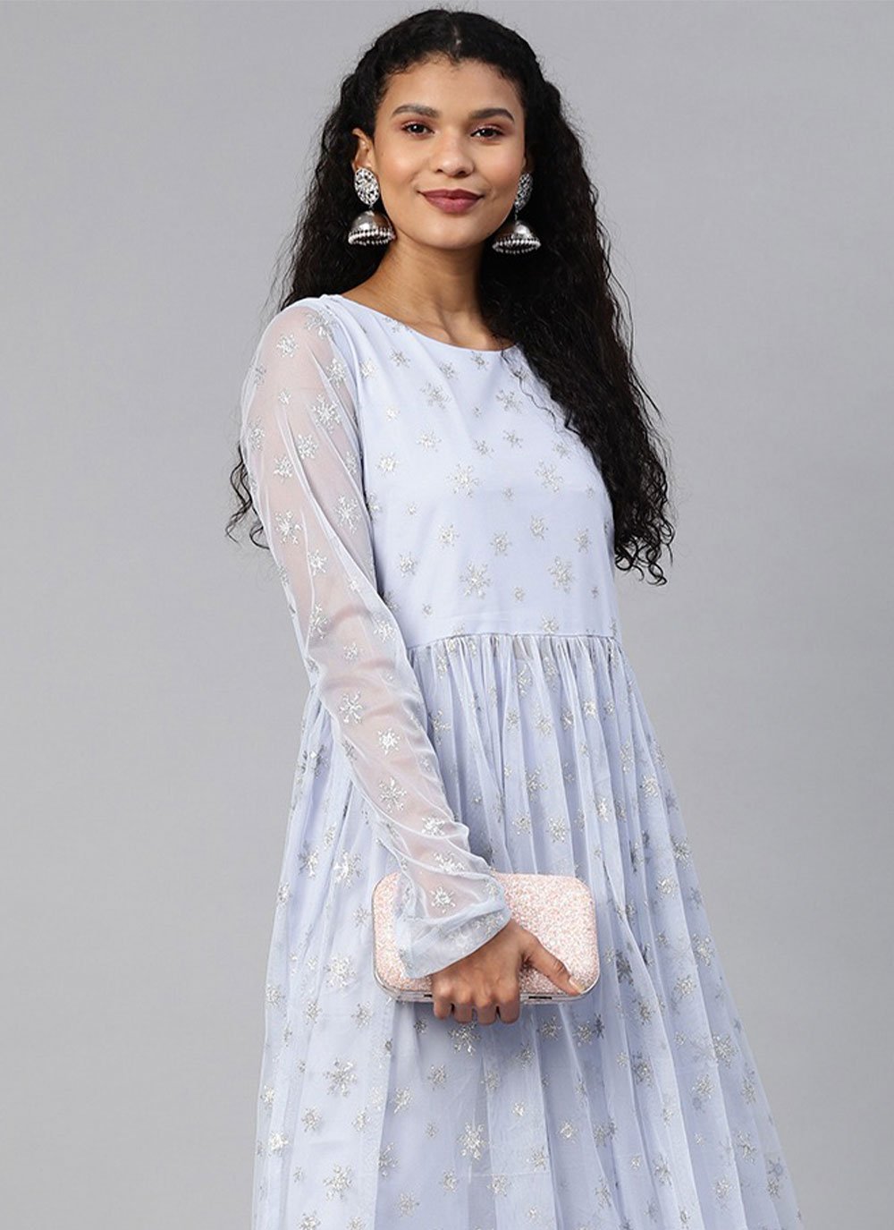 Casual Kurti Net Aqua Blue Print Kurtis