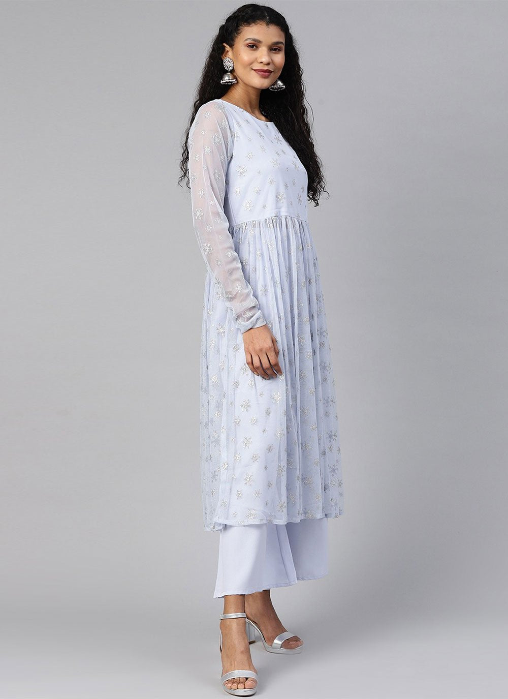 Casual Kurti Net Aqua Blue Print Kurtis