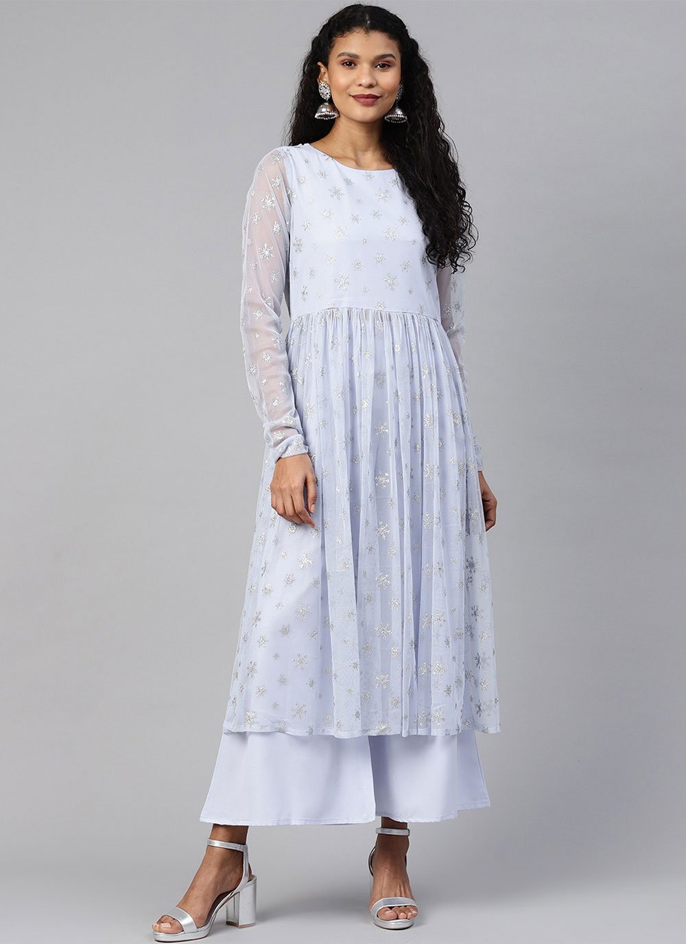 Casual Kurti Net Aqua Blue Print Kurtis