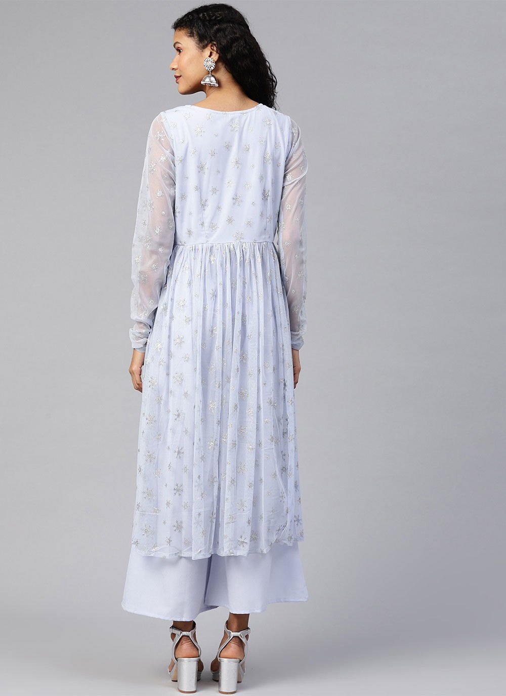 Casual Kurti Net Aqua Blue Print Kurtis