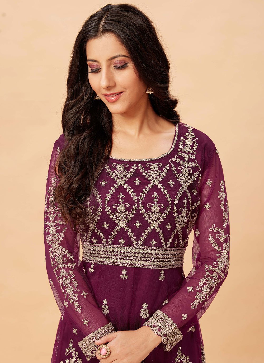 Salwar Suit Net Purple Embroidered Salwar Kameez