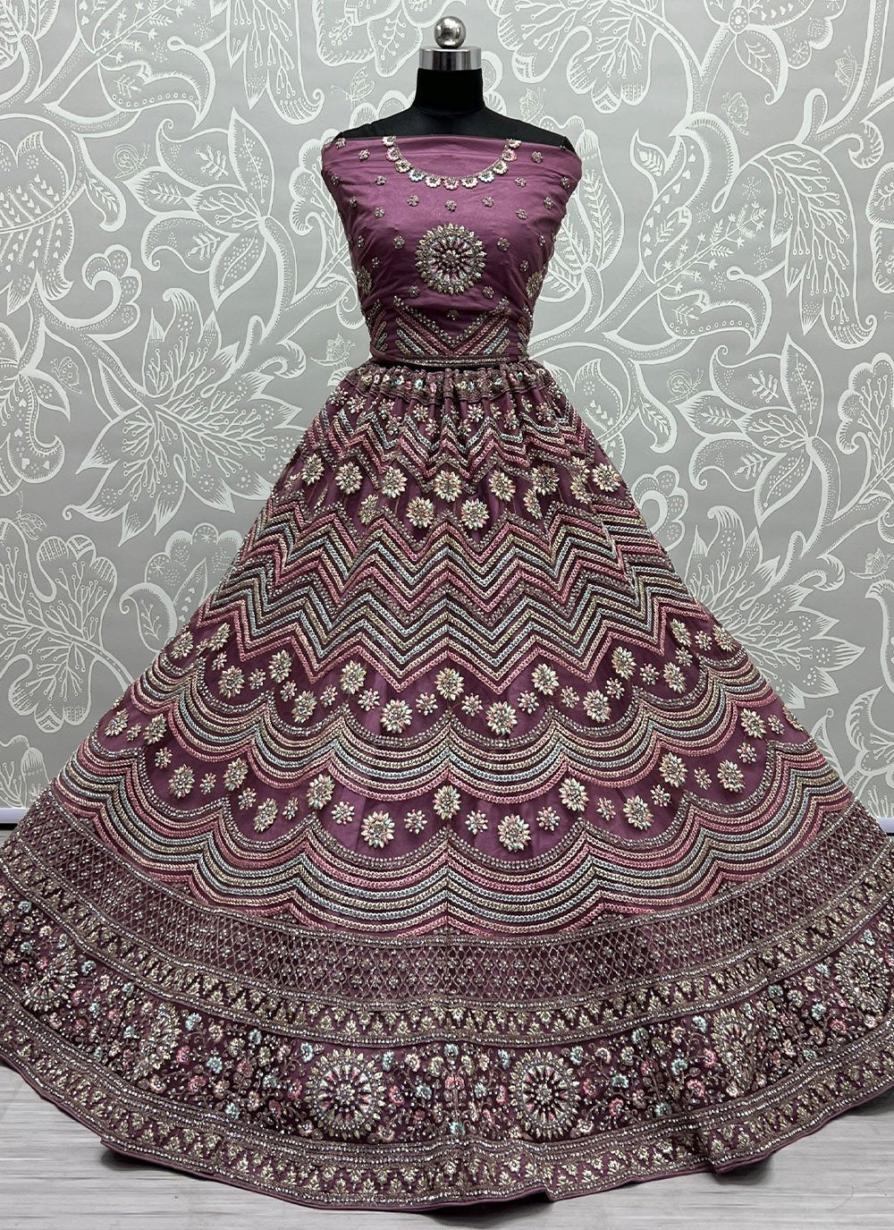 Lehenga Choli Net Purple Embroidered Lehenga Choli