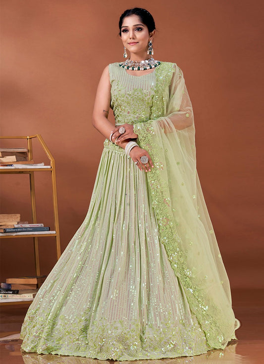 Readymade Lehenga Choli Net Green Embroidered Lehenga Choli