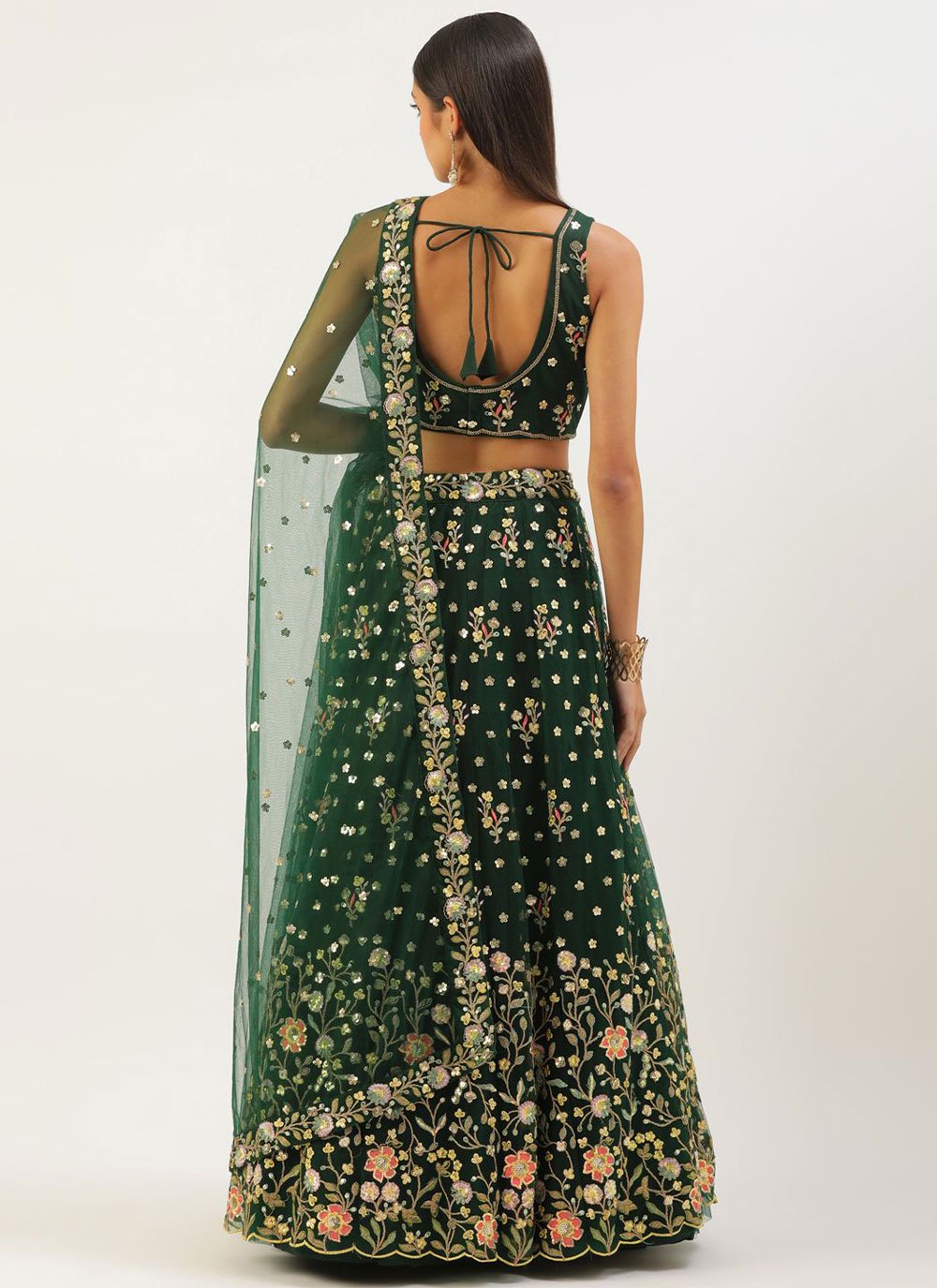 A Line Lehenga Net Green Embroidered Lehenga Choli