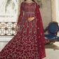 Anarkali Suit Net Maroon Embroidered Salwar Kameez