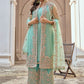 Jacket Style Suit Net Sea Green Embroidered Salwar Kameez