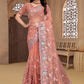 Contemporary Net Peach Cord Work Saree