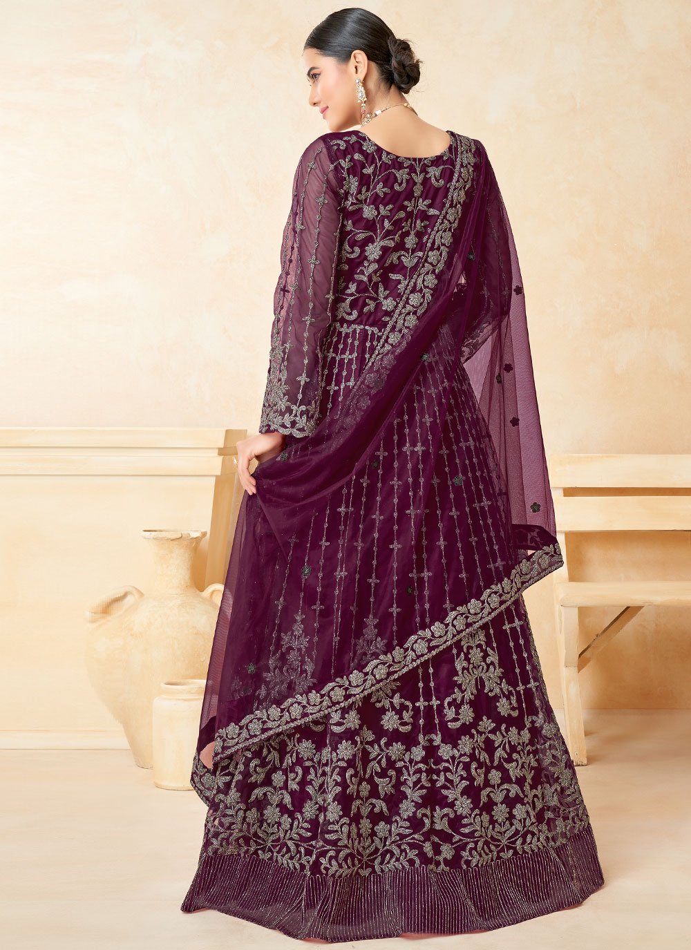 Salwar Suit Net Purple Embroidered Salwar Kameez