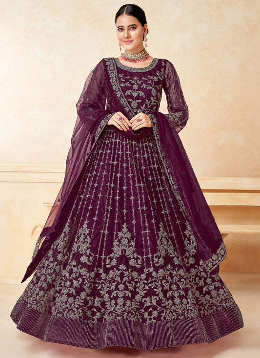 Salwar Suit Net Purple Embroidered Salwar Kameez