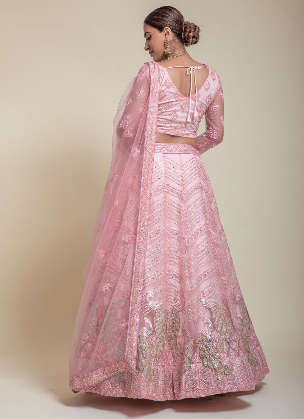 Lehenga Choli Net Pink Embroidered Lehenga Choli