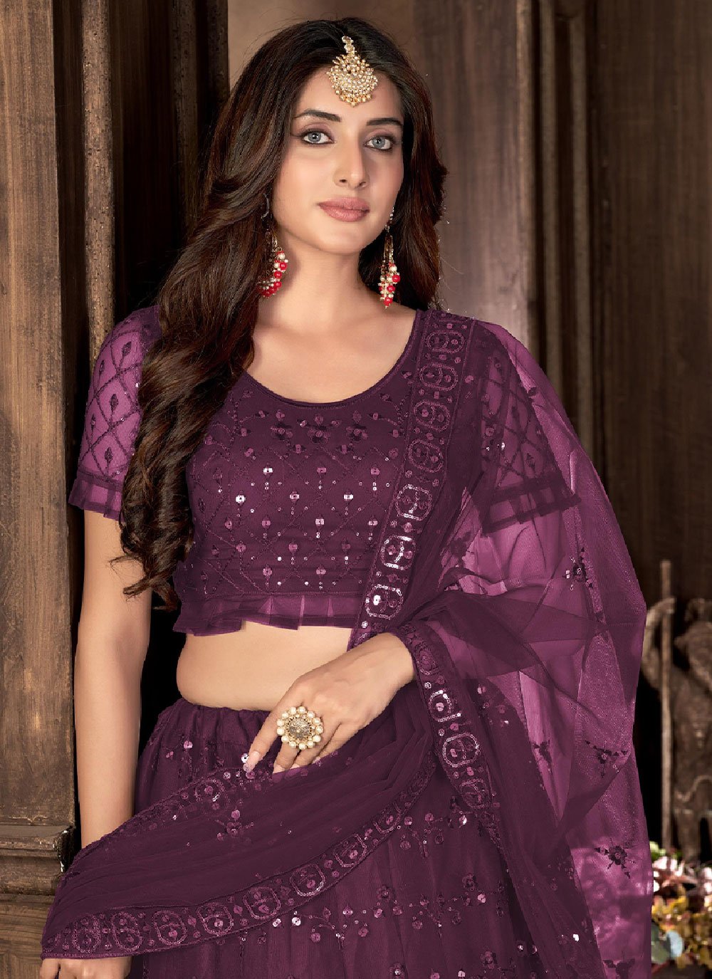 Lehenga Choli Net Purple Embroidered Lehenga Choli