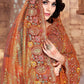 Classic Net Orange Embroidered Saree
