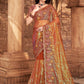 Classic Net Orange Embroidered Saree