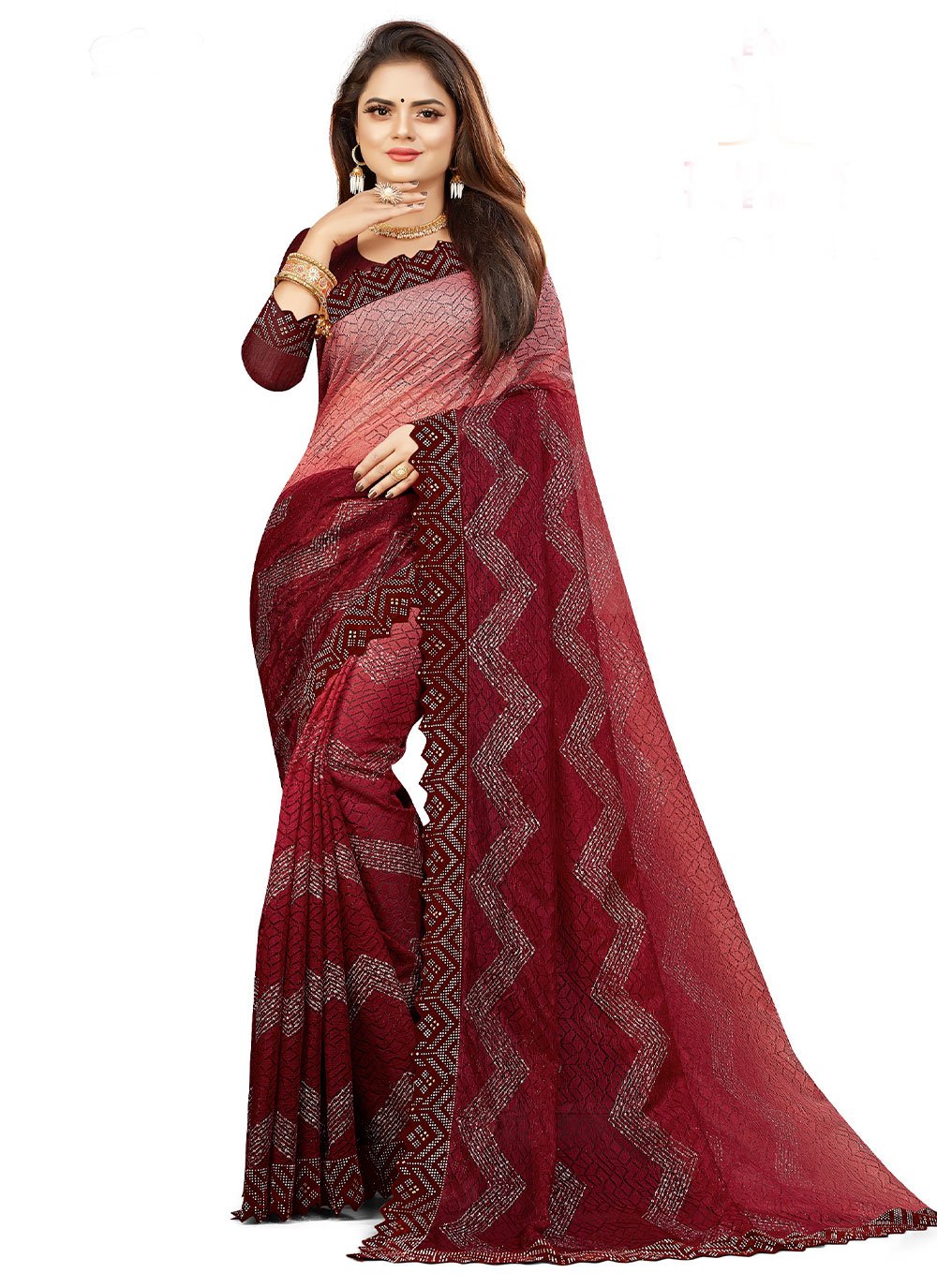 Classic Net Red Lace Saree